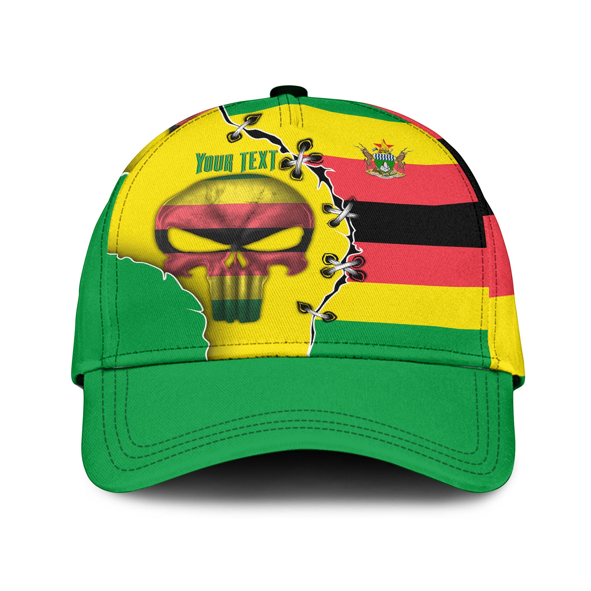 Zimbabwe Classic Cap Flag & Coat Of Arms Skull Style