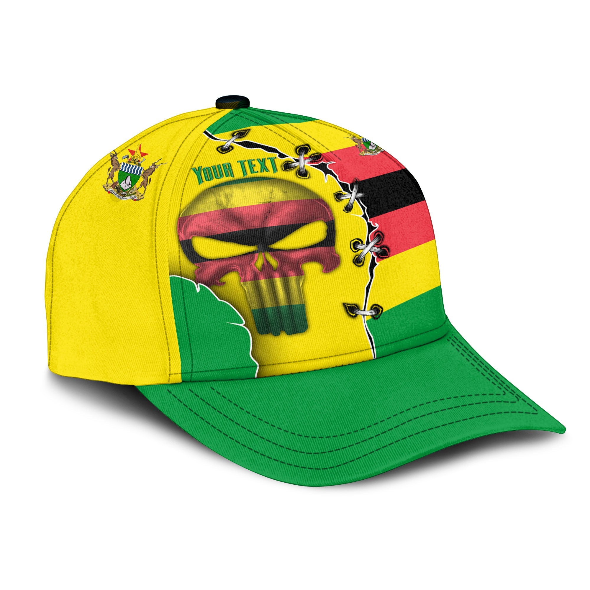 Zimbabwe Classic Cap Flag & Coat Of Arms Skull Style