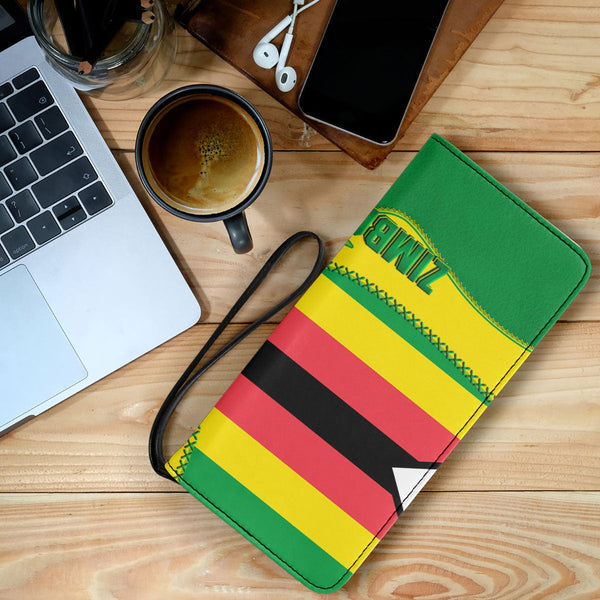 Zimbabwe Clutch Purse Flag & Coat Of Arms Leather Style