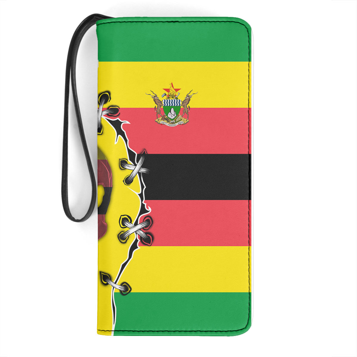 Zimbabwe Clutch Purse Flag & Coat Of Arms Skull Style