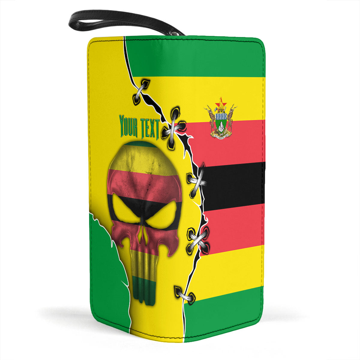 Zimbabwe Clutch Purse Flag & Coat Of Arms Skull Style