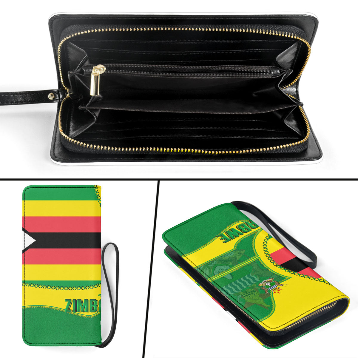 Zimbabwe Clutch Purse Flag & Coat Of Arms Leather Style