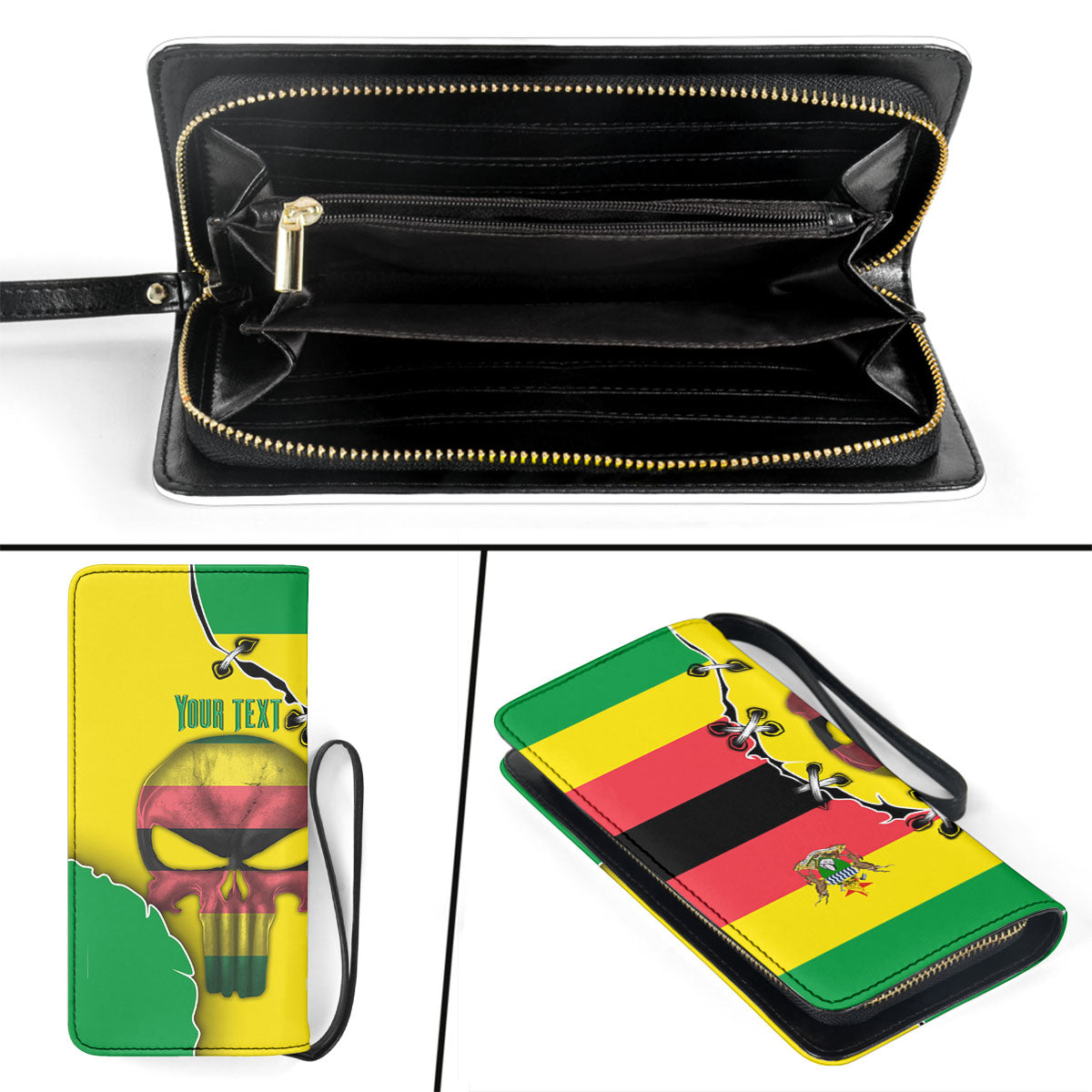 Zimbabwe Clutch Purse Flag & Coat Of Arms Skull Style