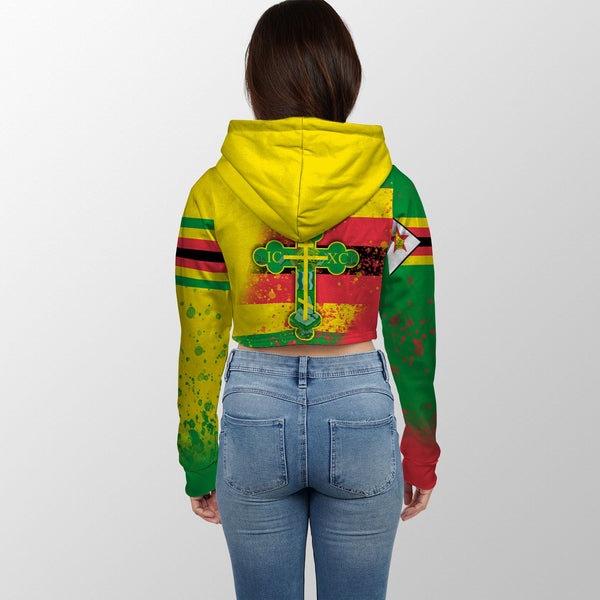 Zimbabwe Crop Hoodie Flag & Coat Of Arms Orthodox Style