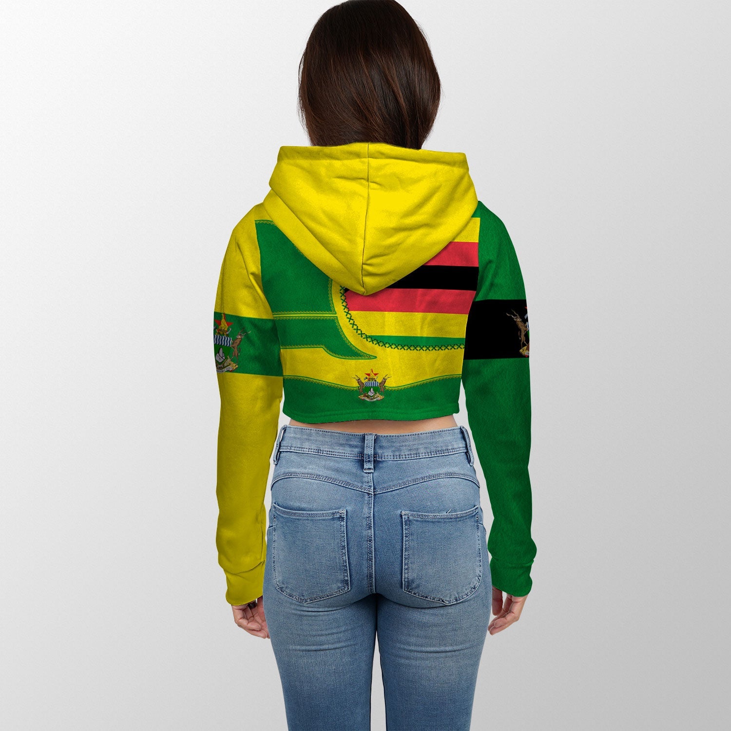 Zimbabwe Crop Hoodie Flag & Coat Of Arms Leather Style