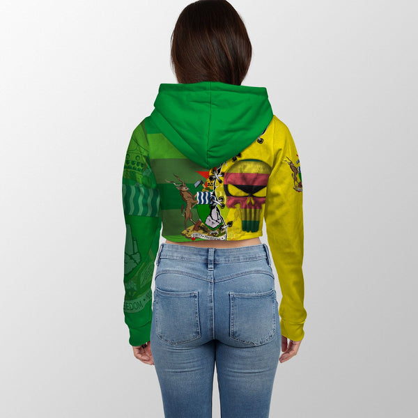 Zimbabwe Crop Hoodie Flag & Coat Of Arms Skull Style