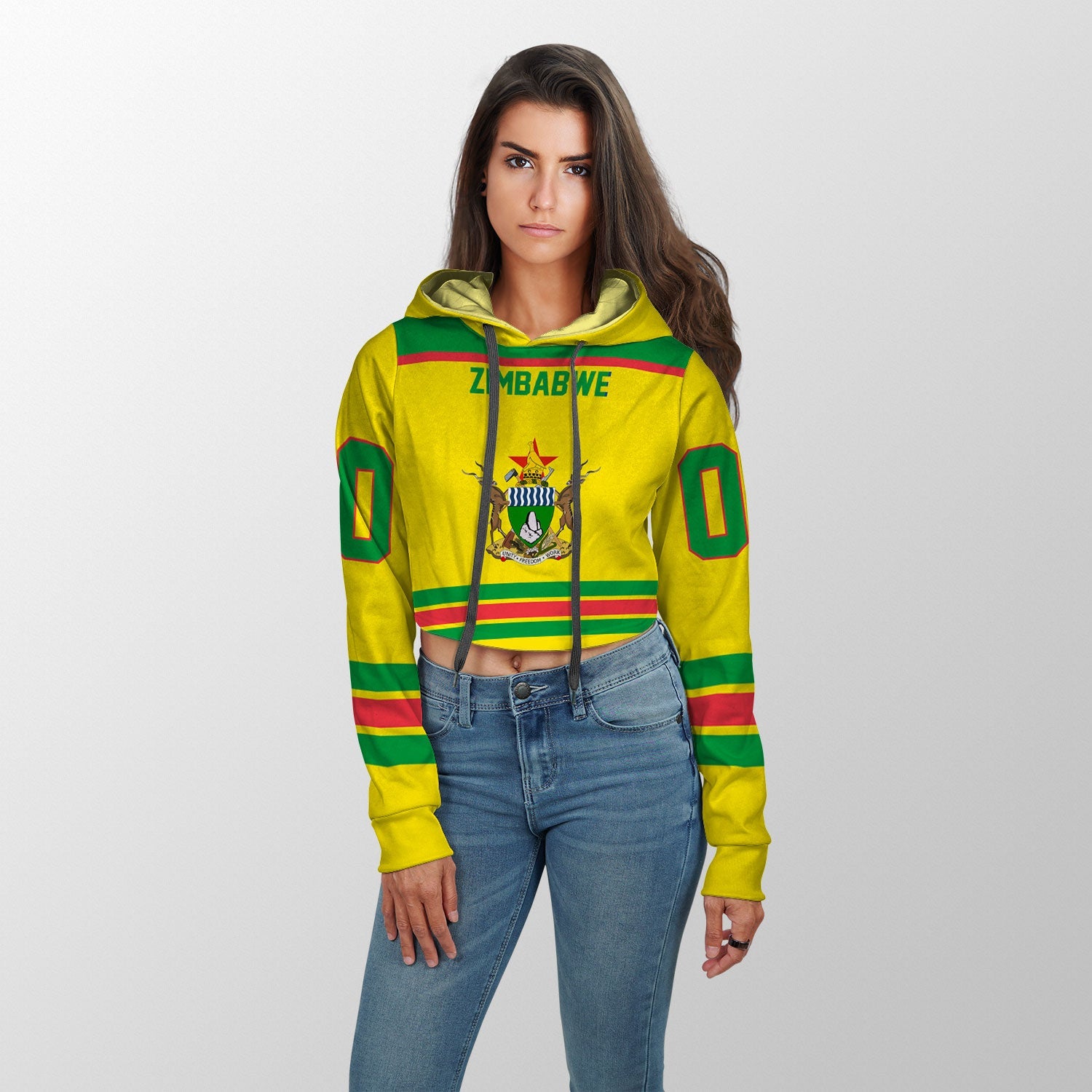 Zimbabwe Crop Hoodie Flag & Coat Of Arms Hockey Style