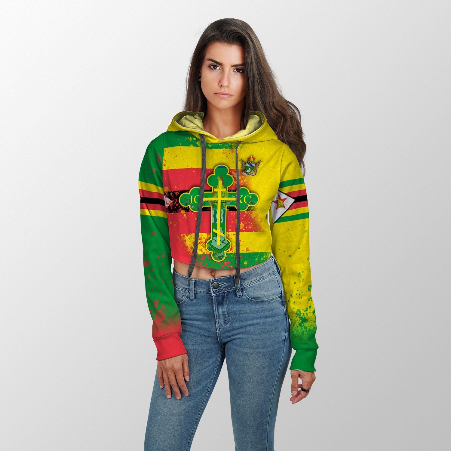 Zimbabwe Crop Hoodie Flag & Coat Of Arms Orthodox Style