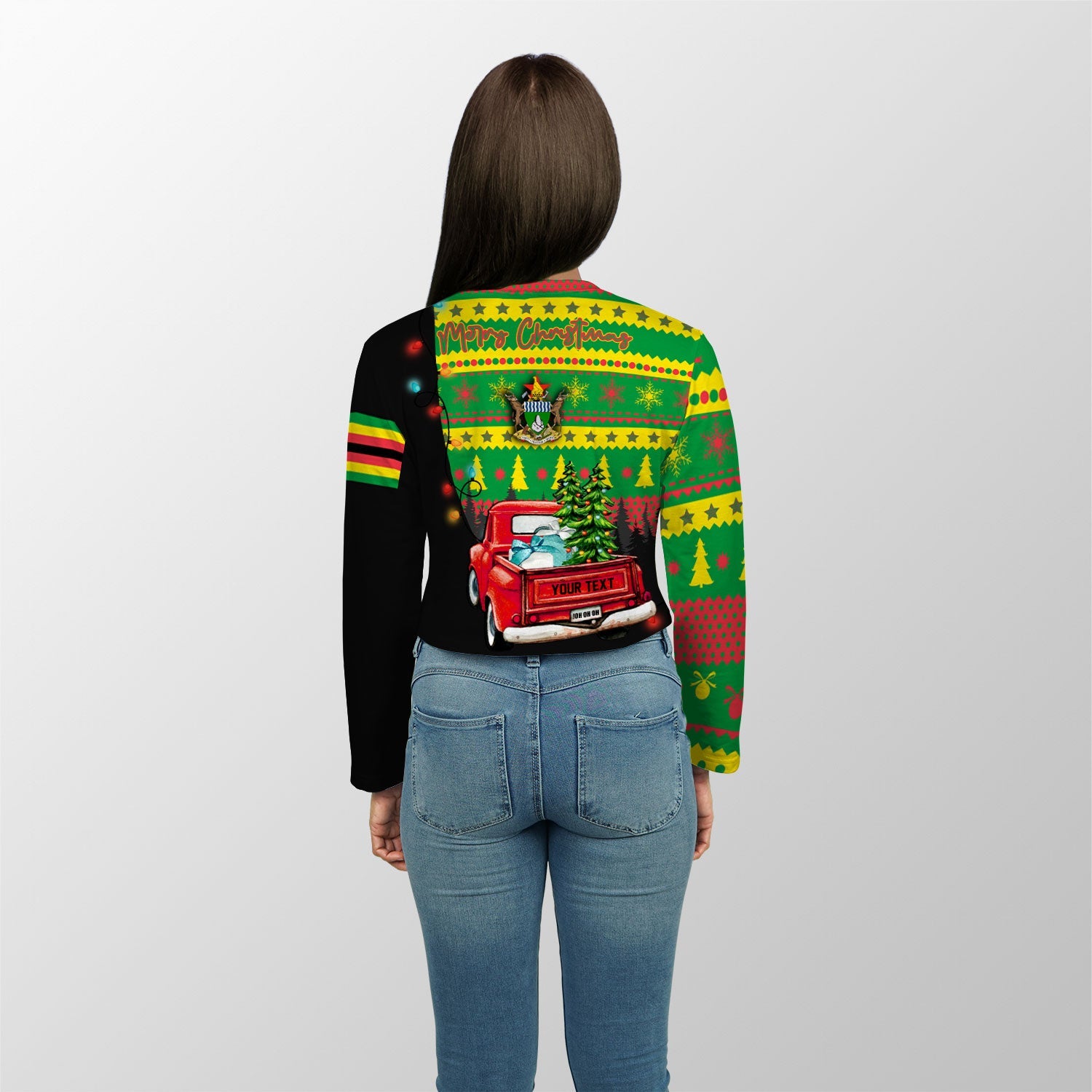 Zimbabwe Crop Top Long T Shirt Coat Of Arms Christmas Style