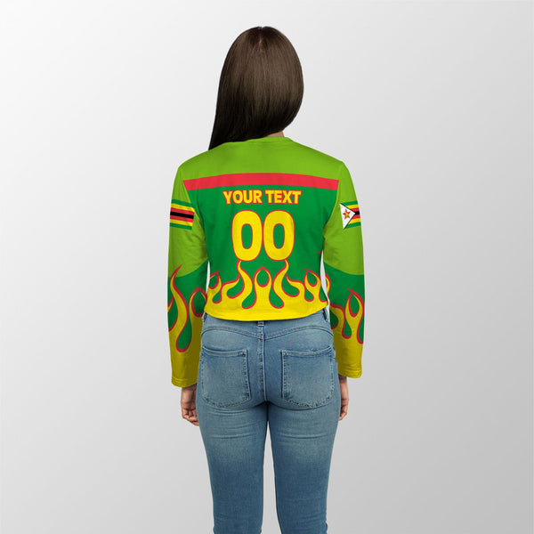 Zimbabwe Crop Top Long TShirt Flag & Coat Of Arms Fire Hockey Style