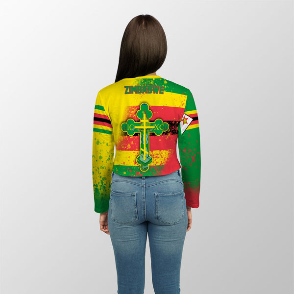 Zimbabwe Crop Top Long TShirt Flag & Coat Of Arms Orthodox Style