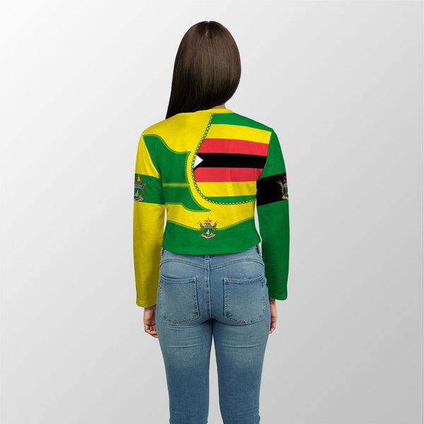 Zimbabwe Crop Top Long T Shirt Flag & Coat Of Arms Leather Style