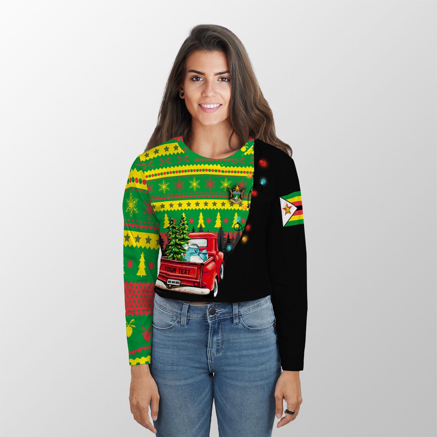 Zimbabwe Crop Top Long T Shirt Coat Of Arms Christmas Style