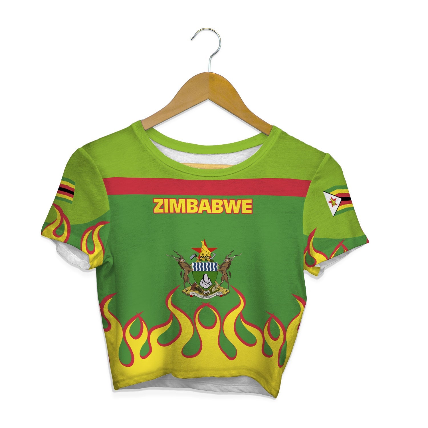 Zimbabwe Crop Top T Shirt Flag & Coat Of Arms Fire Hockey Style