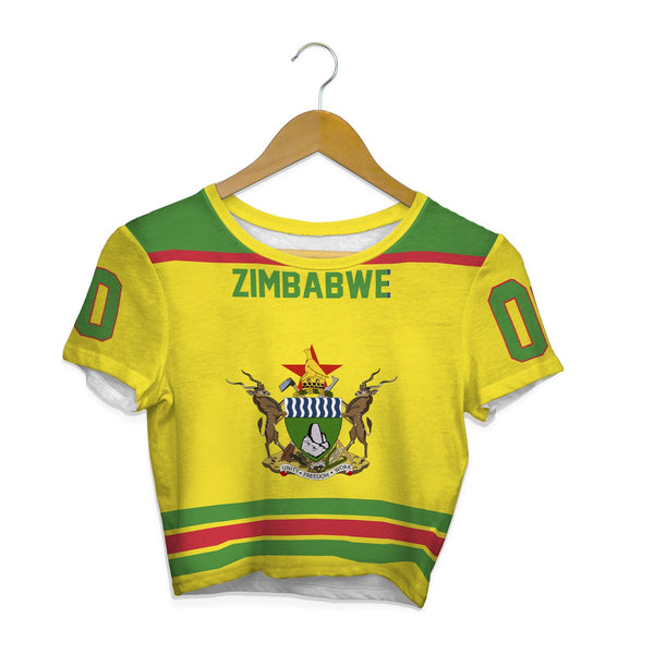 Zimbabwe Crop Top T Shirt Flag & Coat Of Arms Hockey Style