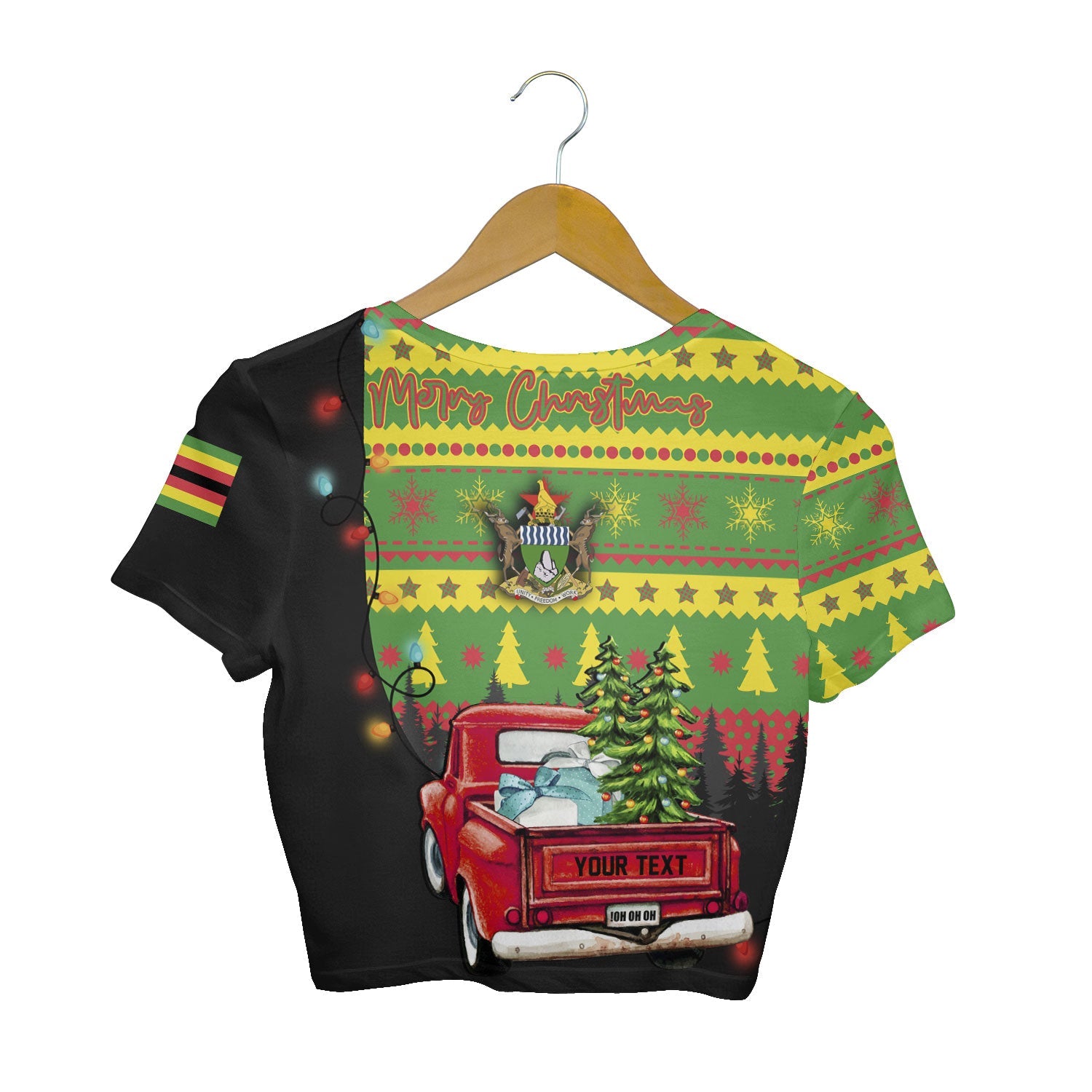 Zimbabwe Crop Top T Shirt Coat Of Arms Christmas Style