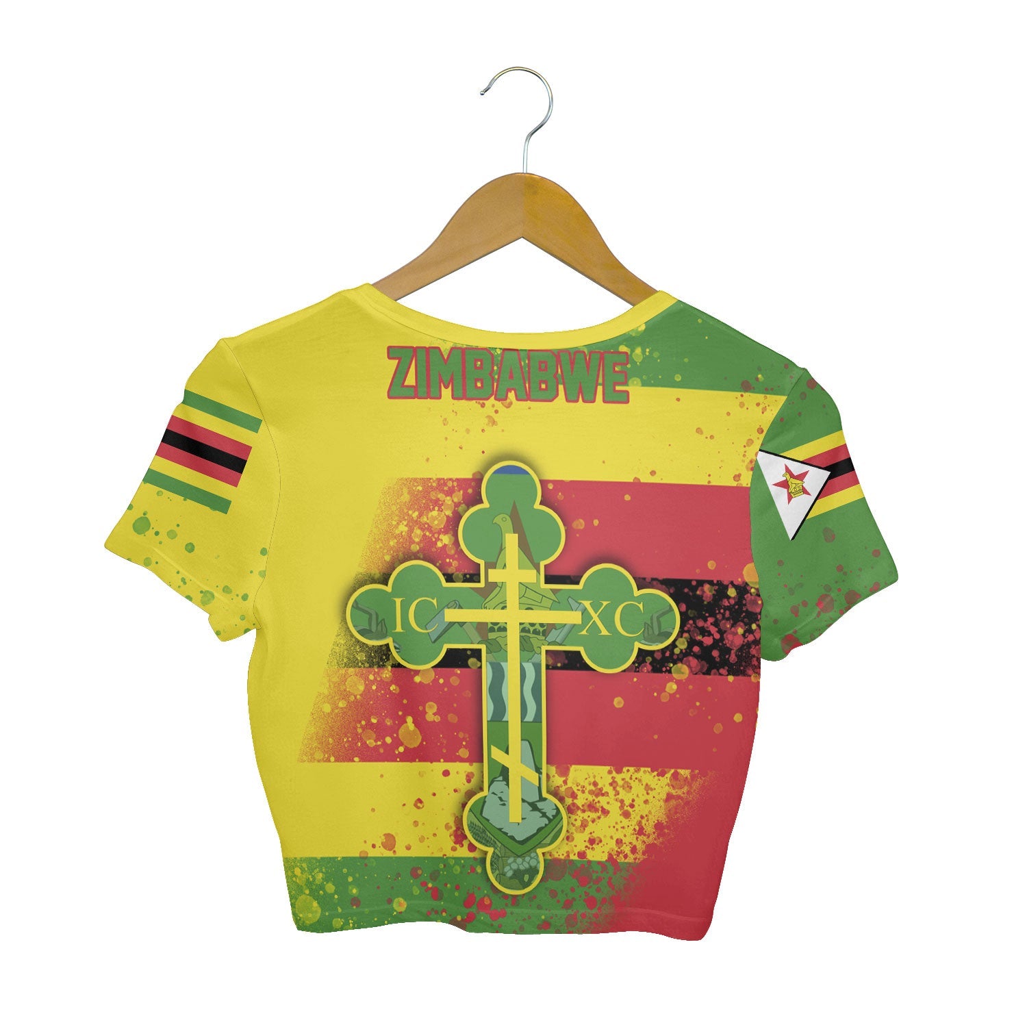 Zimbabwe Crop Top T Shirt Flag & Coat Of Arms Orthodox Style