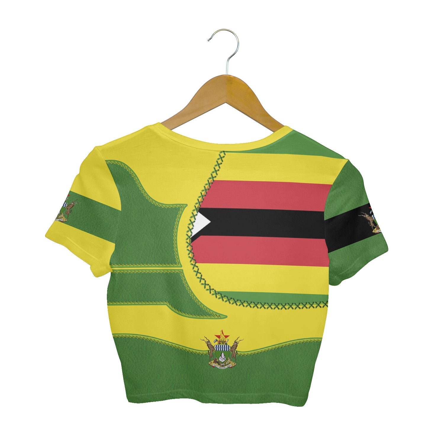 Zimbabwe Crop Top T Shirt Flag & Coat Of Arms Leather Style