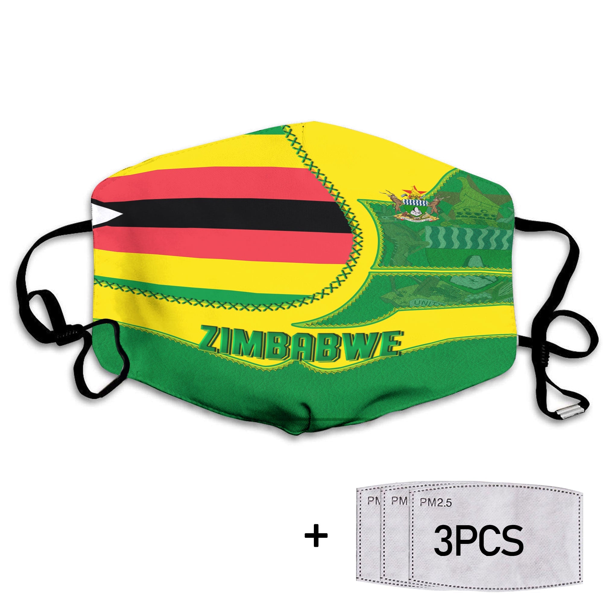 Zimbabwe Face Mask Flag & Coat Of Arms Leather Style