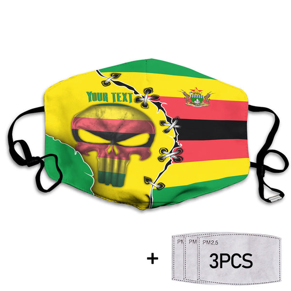 Zimbabwe Face Mask Flag & Coat Of Arms Skull Style