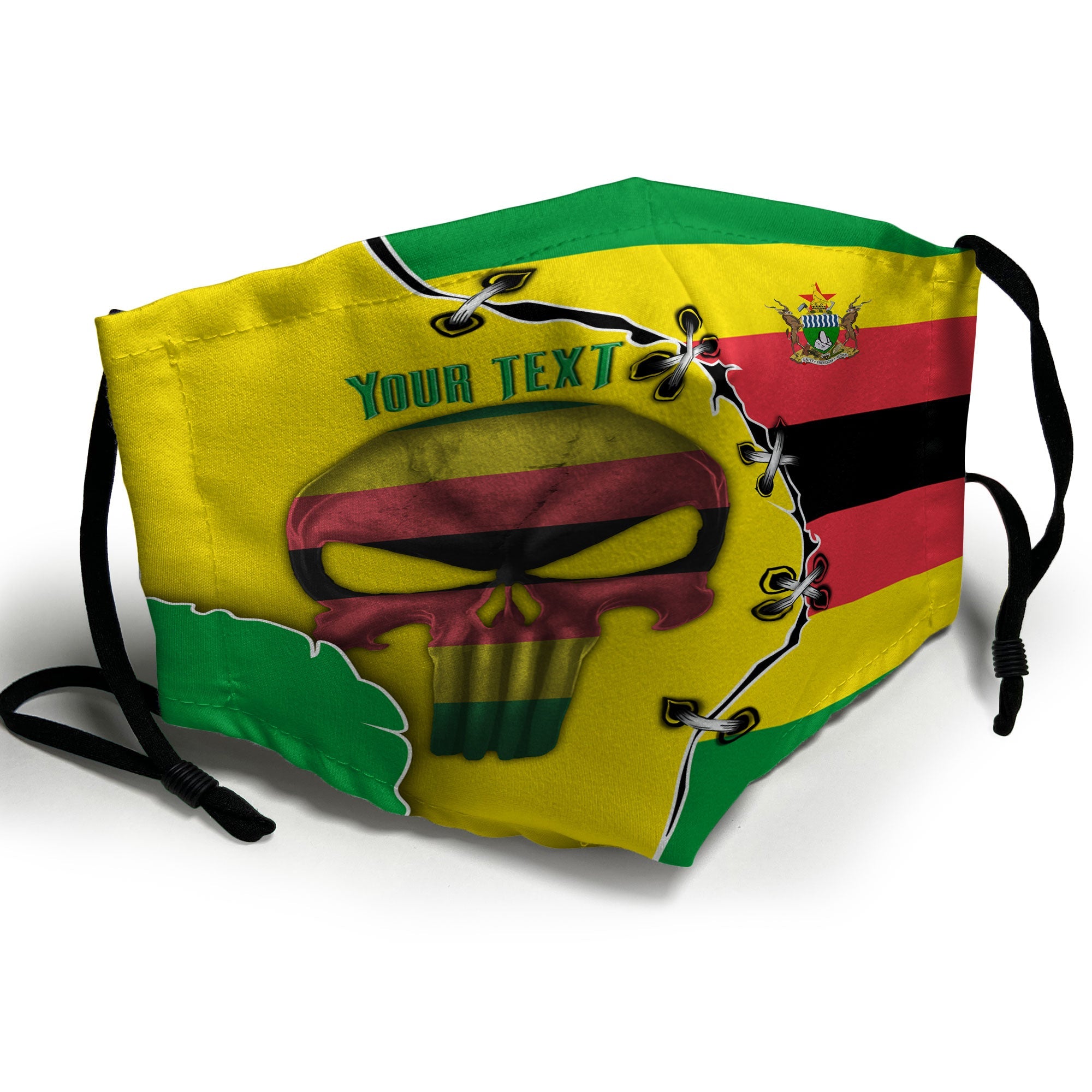 Zimbabwe Face Mask Flag & Coat Of Arms Skull Style