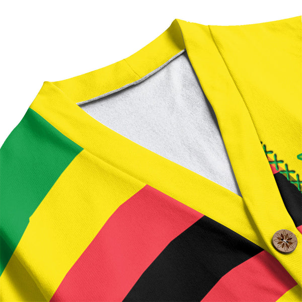 Zimbabwe Fleece Cardigan Flag & Coat Of Arms Leather Style