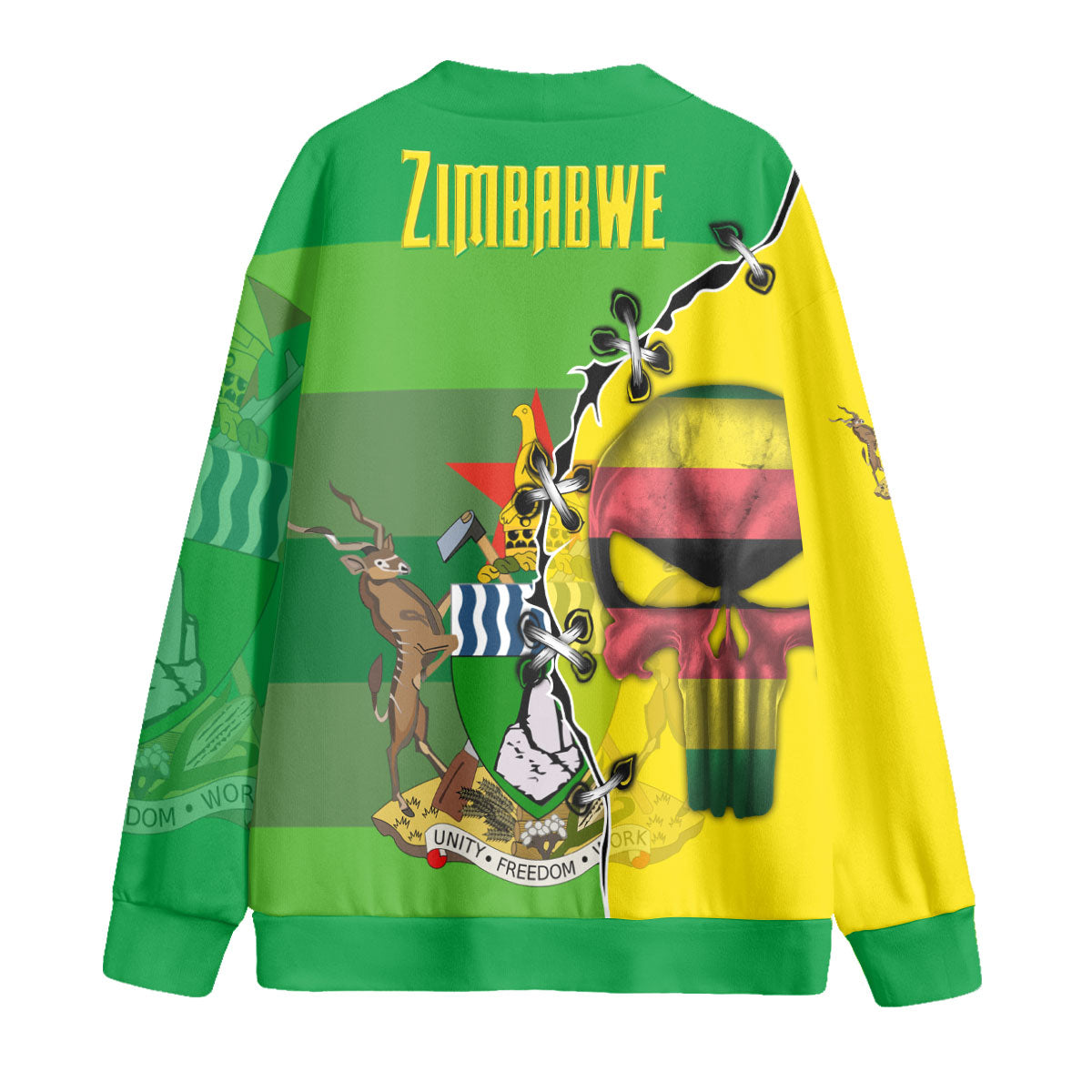 Zimbabwe Fleece Cardigan Flag & Coat Of Arms Skull Style