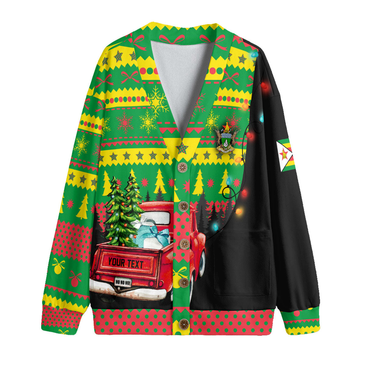 Zimbabwe Fleece Cardigan Coat Of Arms Christmas Style