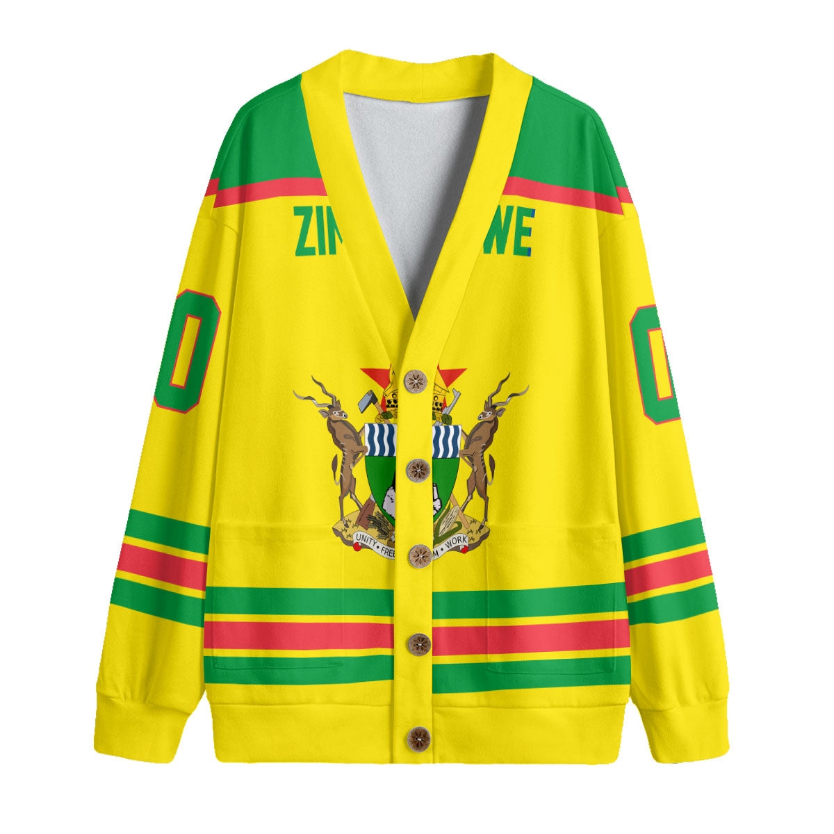 Zimbabwe Fleece Cardigan Flag & Coat Of Arms Hockey Style