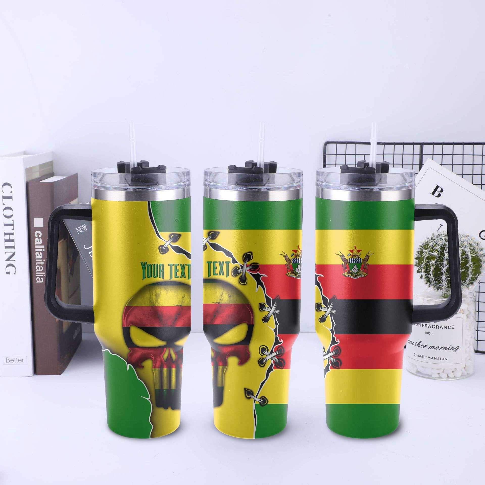 Zimbabwe Handle Tumbler Flag & Coat Of Arms Skull Style