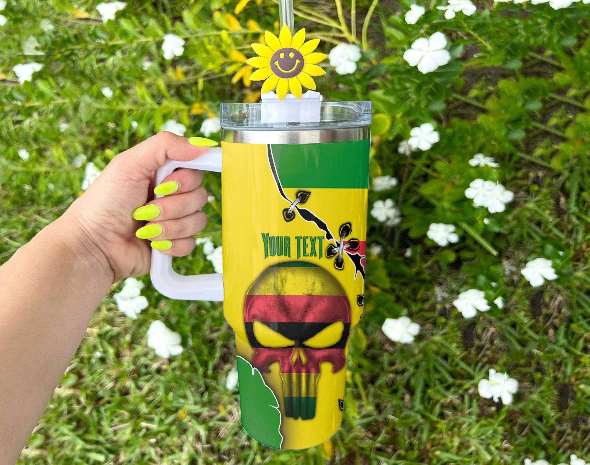 Zimbabwe Handle Tumbler Flag & Coat Of Arms Skull Style