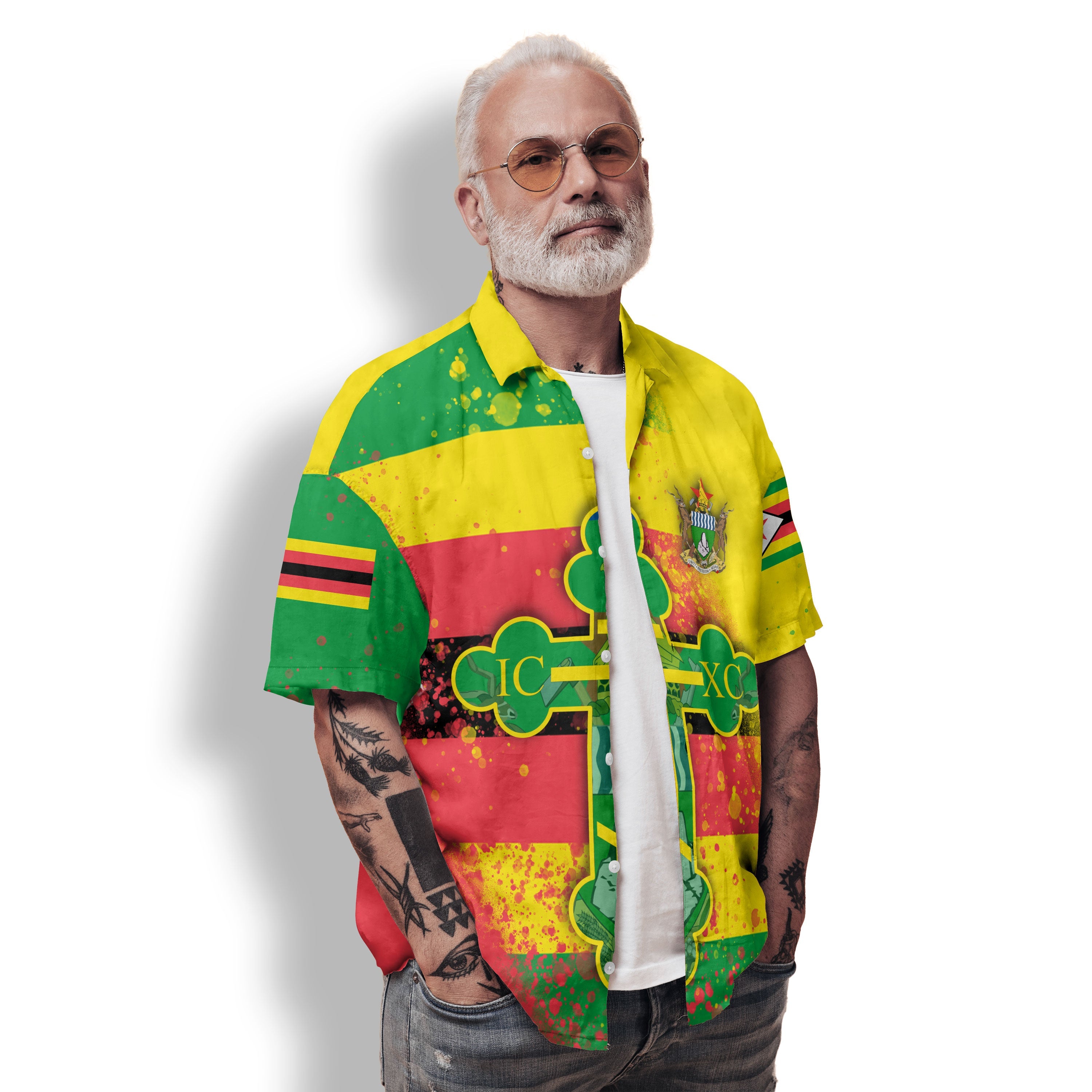 Zimbabwe Hawaiian Shirt Flag & Coat Of Arms Orthodox Style