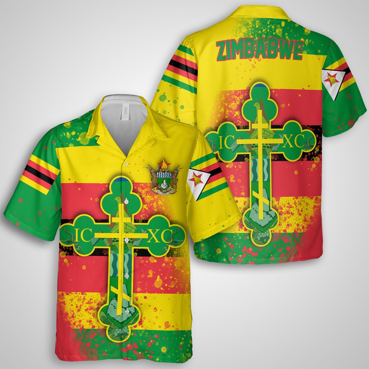 Zimbabwe Hawaiian Shirt Flag & Coat Of Arms Orthodox Style