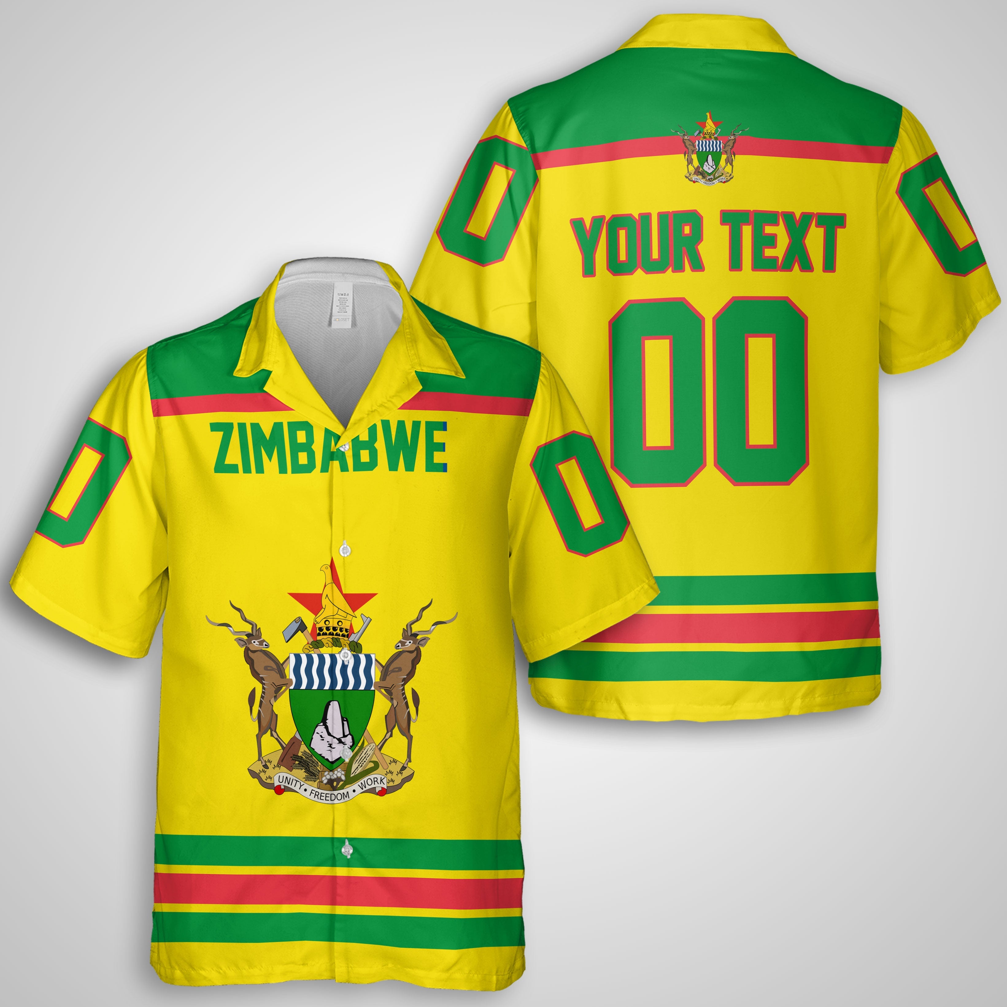 Zimbabwe Hawaiian Shirt Flag & Coat Of Arms Hockey Style