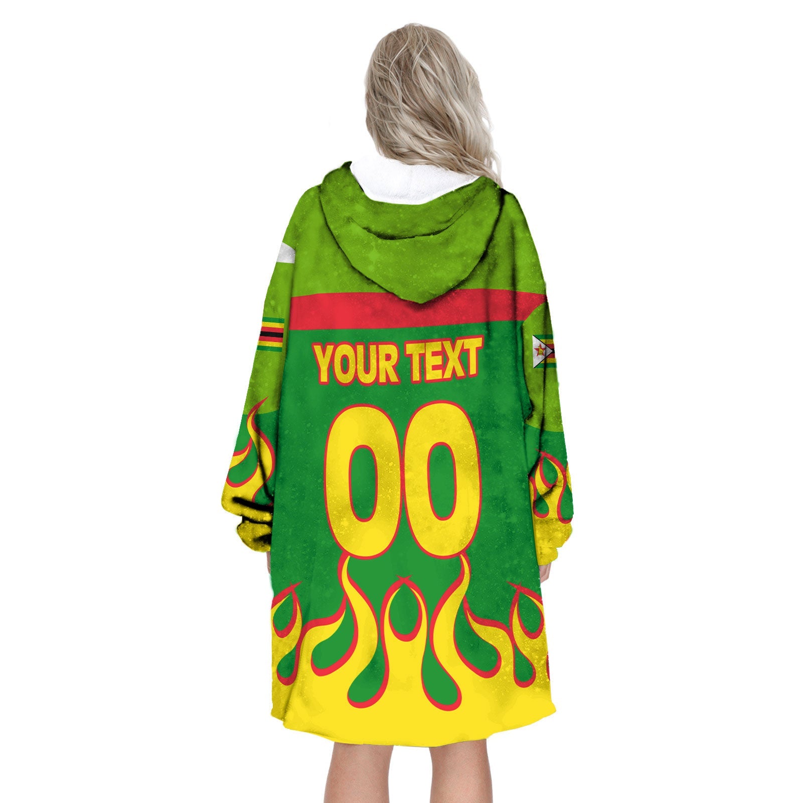 Zimbabwe Snug Hoodie Flag & Coat Of Arms Fire Hockey Style