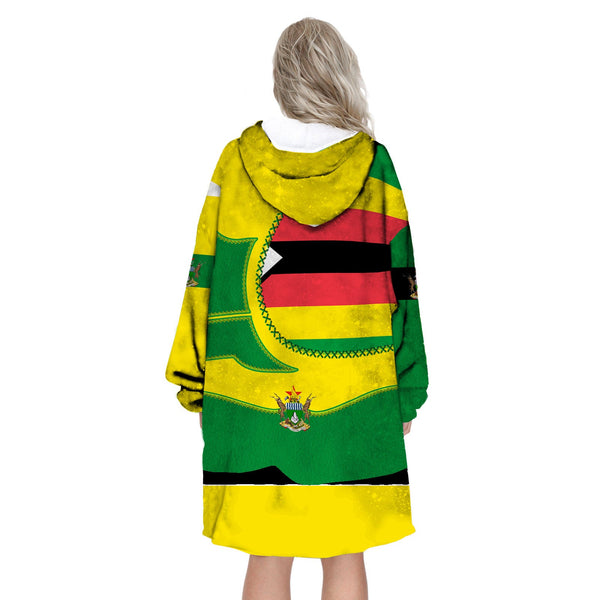 Zimbabwe Hoodie Blanket Flag & Coat Of Arms Leather Style