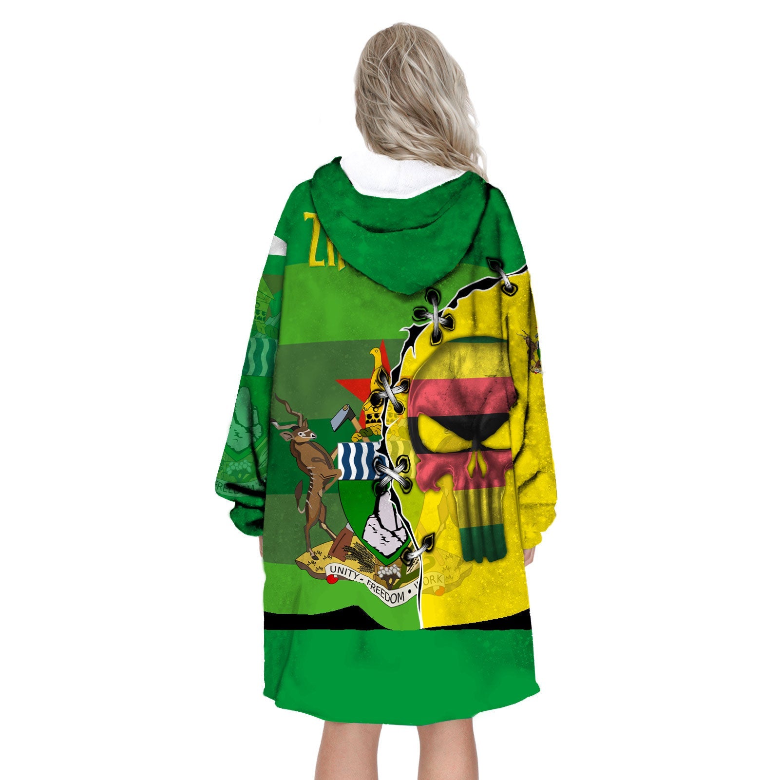 Zimbabwe Snug Hoodie Flag & Coat Of Arms Skull Style