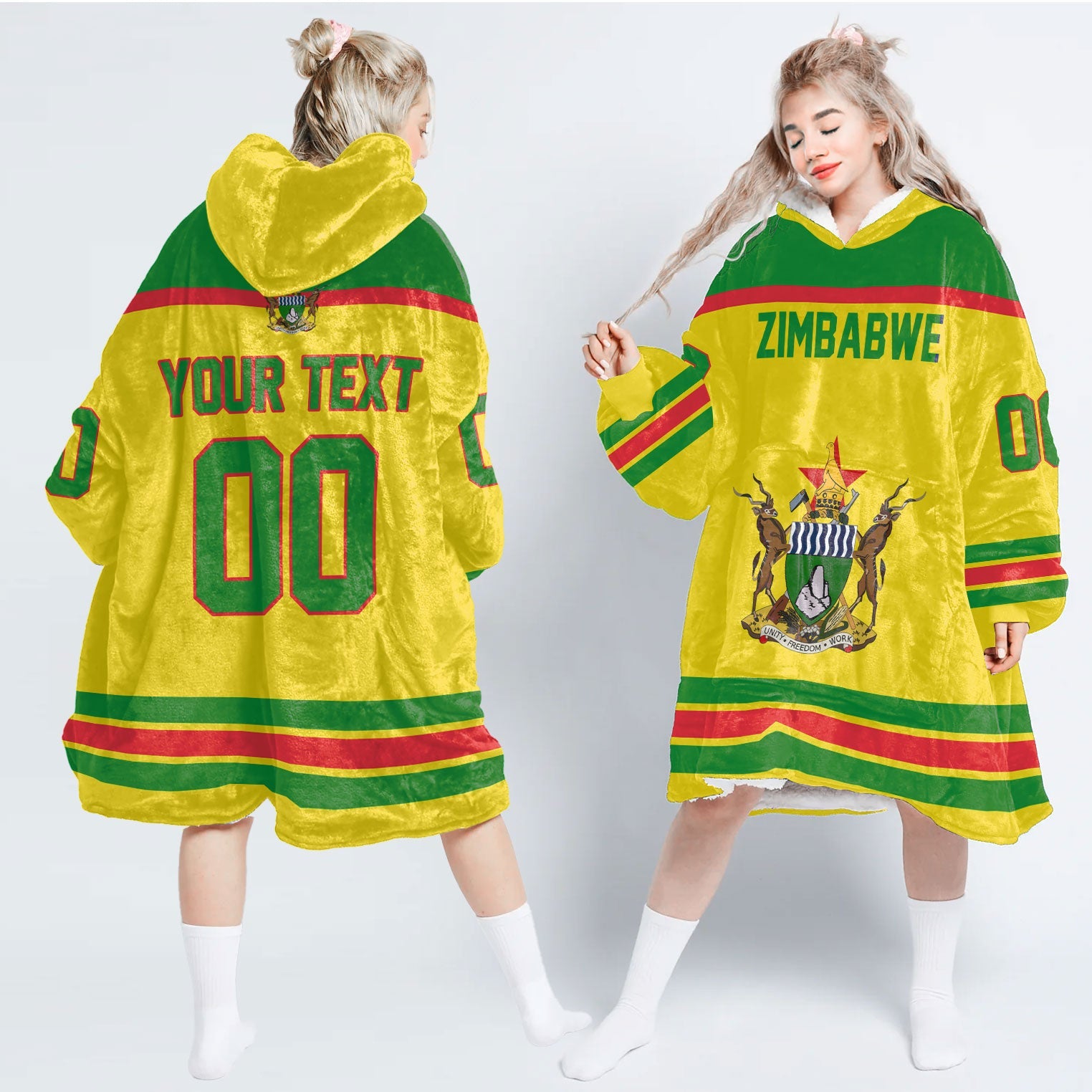 Zimbabwe Snug Hoodie Flag & Coat Of Arms Hockey Style