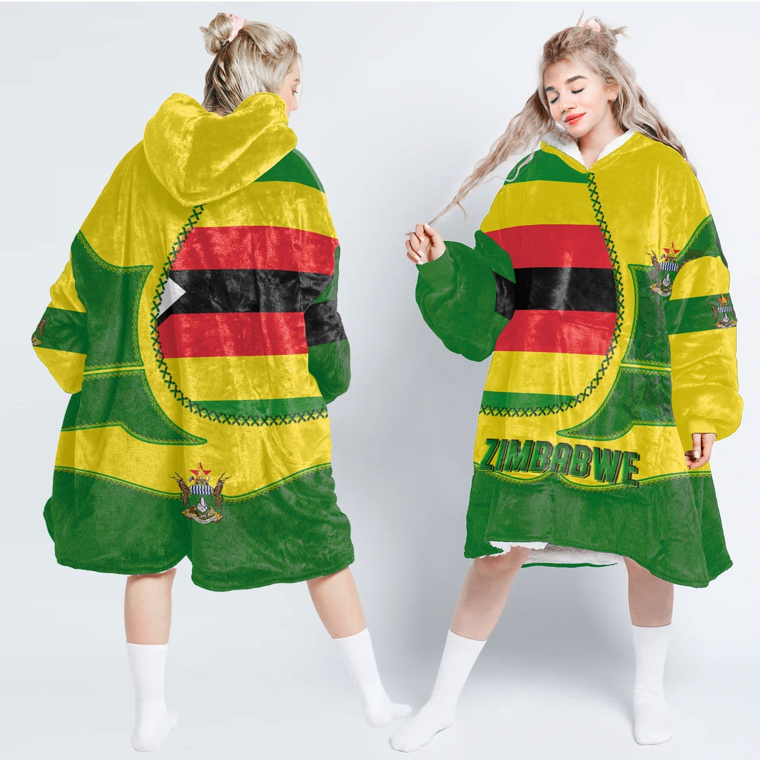 Zimbabwe Hoodie Blanket Flag & Coat Of Arms Leather Style