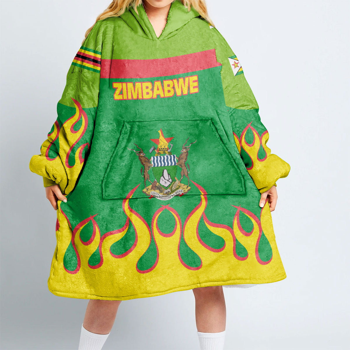 Zimbabwe Snug Hoodie Flag & Coat Of Arms Fire Hockey Style