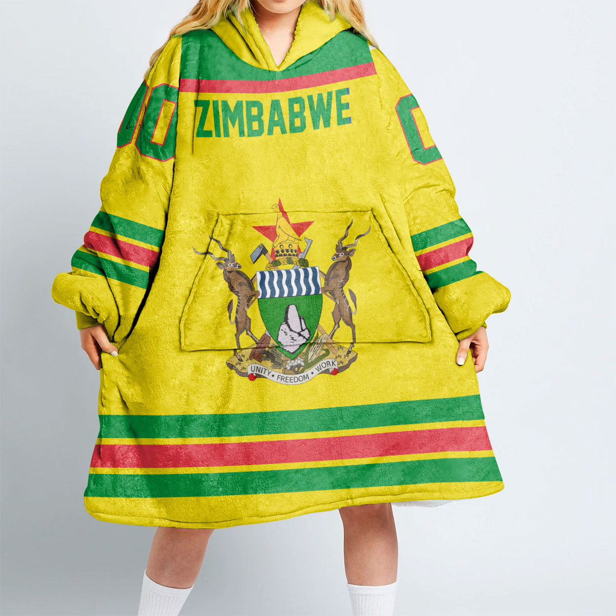 Zimbabwe Snug Hoodie Flag & Coat Of Arms Hockey Style