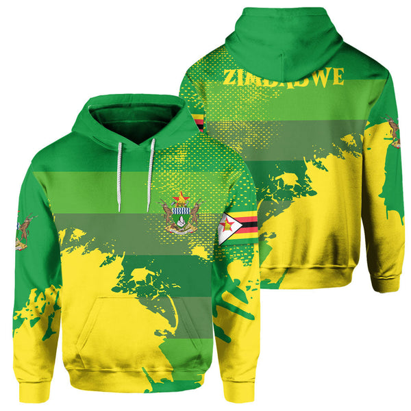 Zimbabwe Hoodie Flag & Coat Of Arms Paint Style