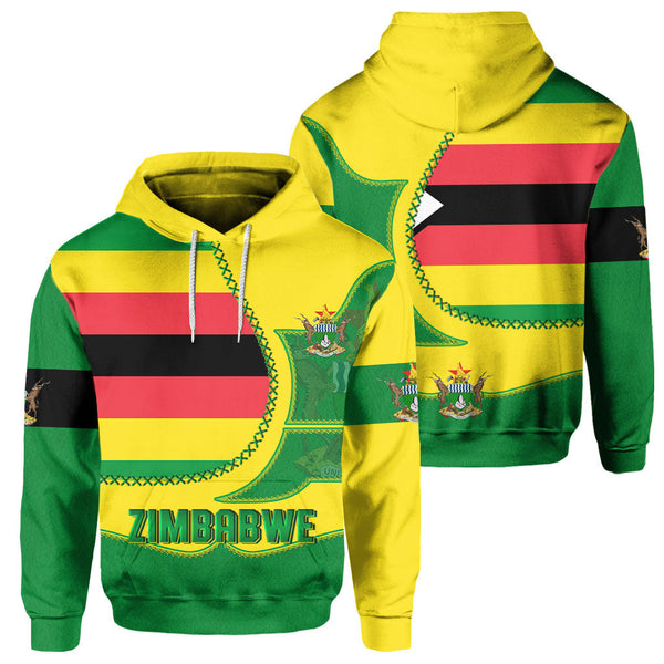 Zimbabwe Hoodie Flag & Coat Of Arms Leather Style