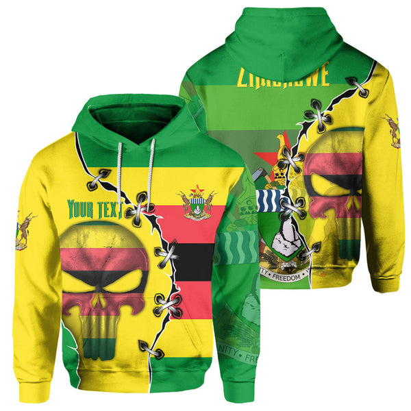 Zimbabwe Hoodie Flag & Coat Of Arms Skull Style