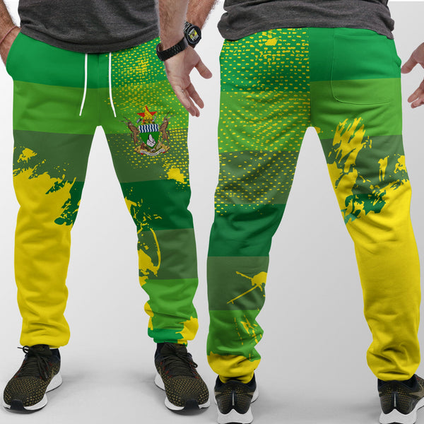 Zimbabwe Jogger Pant Flag & Coat Of Arms Paint Style