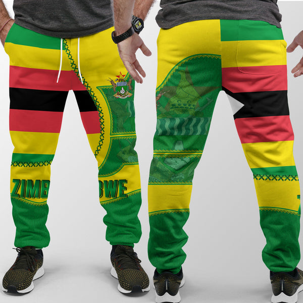 Zimbabwe Jogger Pant Flag & Coat Of Arms Leather Style