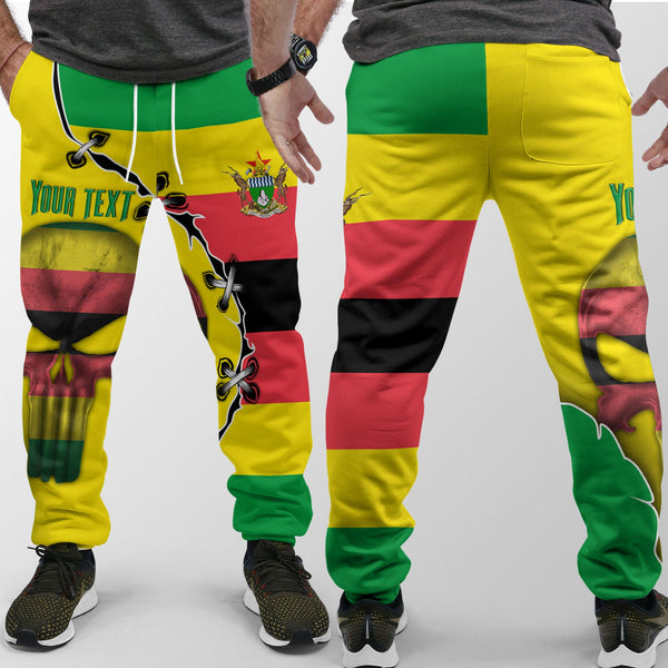 Zimbabwe Jogger Pant Flag & Coat Of Arms Skull Style