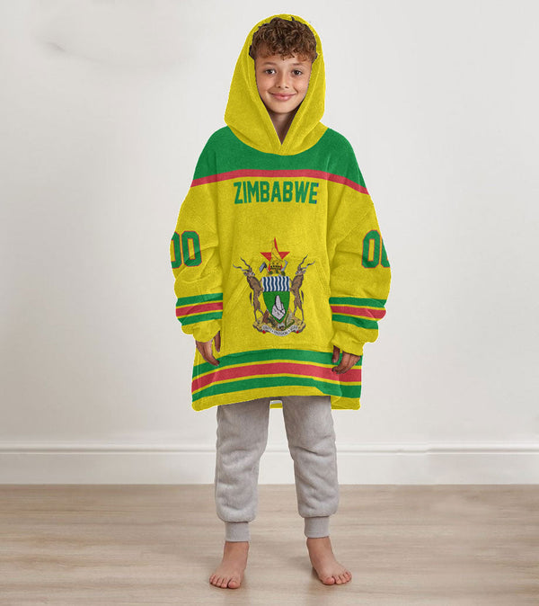 Zimbabwe Snug Hoodie Kid Flag & Coat Of Arms Hockey Style