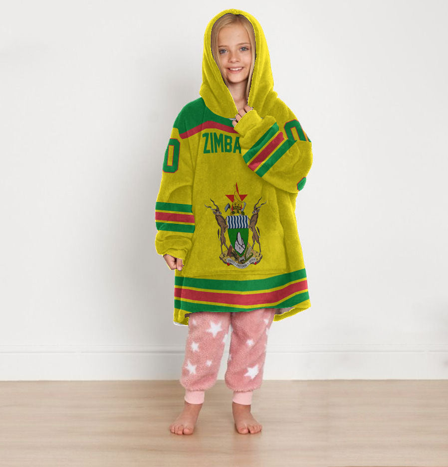 Zimbabwe Snug Hoodie Kid Flag & Coat Of Arms Hockey Style