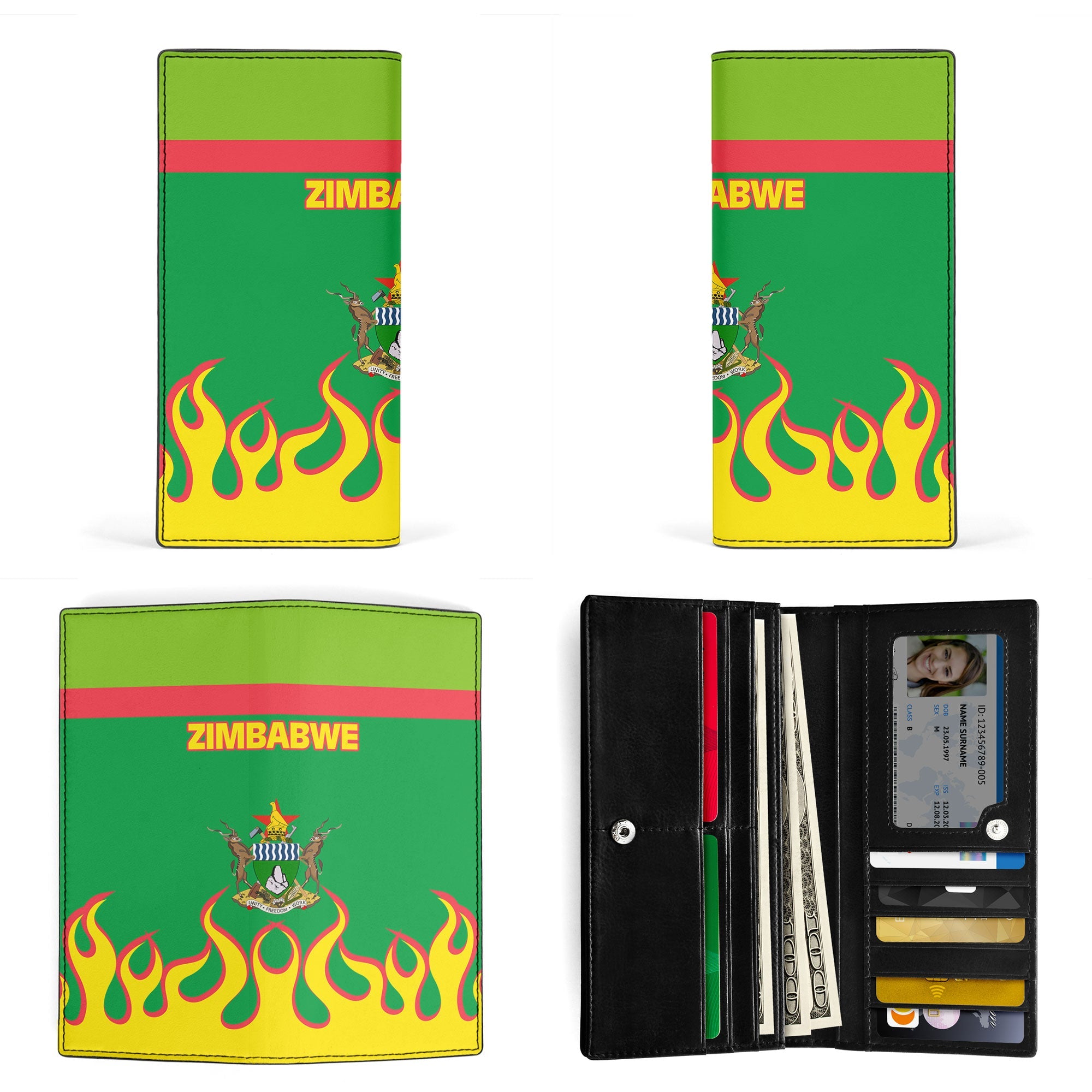 Zimbabwe Leather Wallet Flag & Coat Of Arms Fire Hockey Style